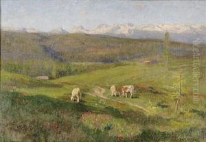 Almlandschaft Mit Weidenden Kuhen by Constantin Damianos