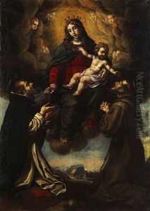 Anbetung Der Rosenkranzmadonna Durch Zwei Ordensheilige