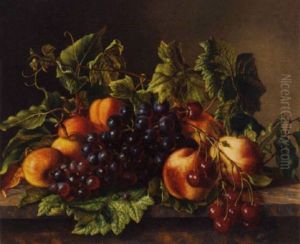 Peaches, Apples, Apricots And Grapes On A Marble Table by Johan Frederik Damm