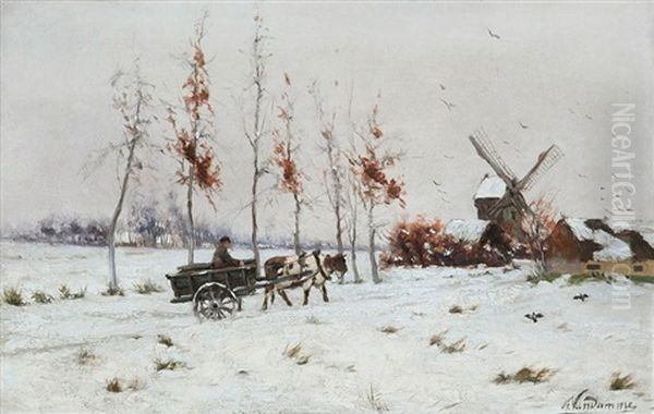 Winter View With Farmer And Ox-cart - view 1
