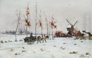 Winter View With Farmer And Ox-cart