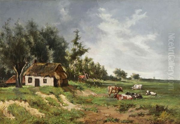 Paysage Avec Vaches Pres D'une Ferme - view 1