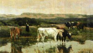 Koeienhoedster Op De Kalmthoutse Heide by Emile Van Damme-Sylva