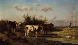 Cattle At Water's Edge by Emile Van Damme-Sylva