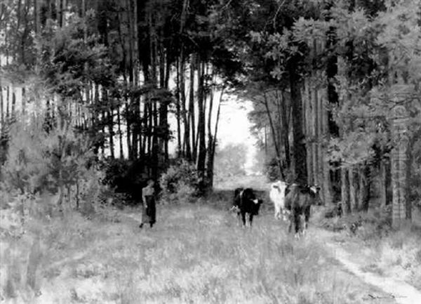 Boerin Met Koeien In Het Bos - view 1