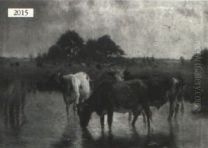 Cattle Watering by Emile Van Damme-Sylva