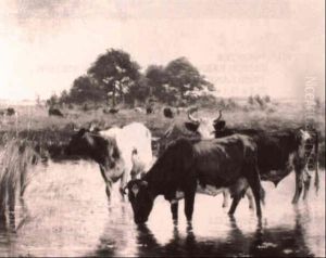 Cattle Watering by Emile Van Damme-Sylva