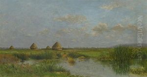 Felderlandschaft Mit Heumieten by Pierre Emmanuel Eugene Damoye