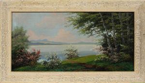 Lake Scene With Blossoms by Pierre Emmanuel Eugene Damoye