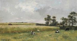 Cattle In A Landscape by Pierre Emmanuel Eugene Damoye