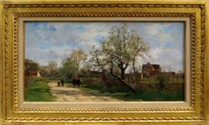 Two Figures And A Cow On A Country Track