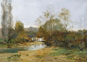 Herbstliche Uferpartie by Pierre Emmanuel Eugene Damoye