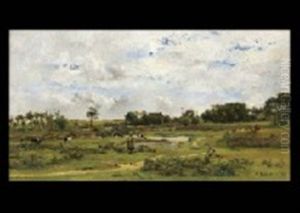 Cattle Grazing In A Pasture by Pierre Emmanuel Eugene Damoye
