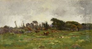 Weite Landschaft Mit Weidenden Kuhen by Pierre Emmanuel Eugene Damoye