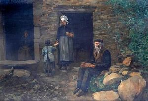 Feeding The Poor Before A Stone Barn by Pierre Emmanuel Eugene Damoye