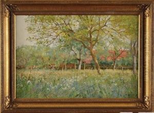 Verger En Fleur Devant La Maison De L'artiste by Pierre Emmanuel Eugene Damoye