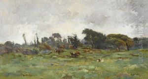 Weidelandschaft Mit Kuhen by Pierre Emmanuel Eugene Damoye