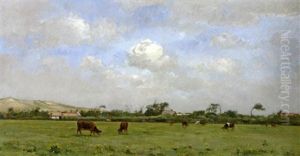 Le Paturage En Normandie Au Printemps by Pierre Emmanuel Eugene Damoye