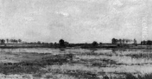 Weite Fluslandschaft Im Herbst by Pierre Emmanuel Eugene Damoye