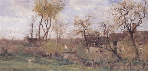 Wooded Landscape With A Figure At A Stream Before Cottages - view 1