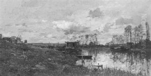Paysage Bord De Riviere by Pierre Emmanuel Eugene Damoye