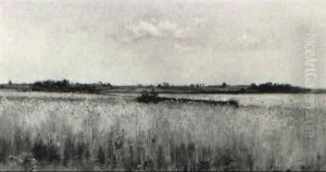 Extensive Coastal Landscape With A Cornfield by Pierre Emmanuel Eugene Damoye