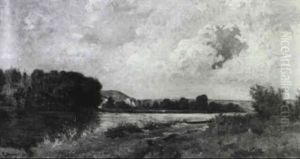 Paysage Bord De Seine by Pierre Emmanuel Eugene Damoye