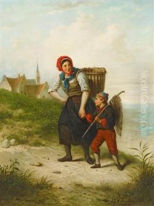 Fischerin Mit Sohn by Jan Jacobus Matthijs Damschroeder