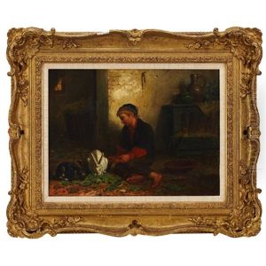 Boy Feeding His Rabbits by Jan Jacobus Matthijs Damschroeder