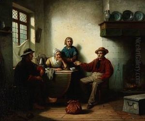 Interior With A Fisherman's Family by Jan Jacobus Matthijs Damschroeder