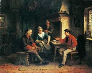 Bauern In Der Stube by Jan Jacobus Matthijs Damschroeder