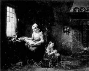 At Twilight. An Interior Genre Scene by Jan Jacobus Matthijs Damschroeder