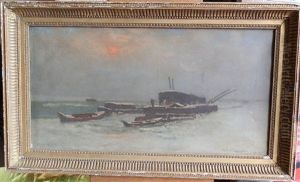 Les Barques Au Coucher Du Soleil by William Parsons Winchester Dana