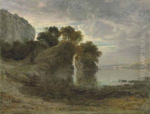 A Rocky Coastal Bay With A Boat Moored In The Foreground A Rocky Coastal Bay With A Boat Moored In The Foreground