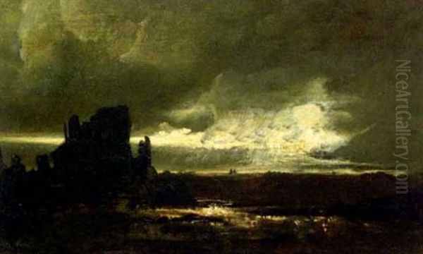 Moonlit View Of A Ruined Castle - view 1
