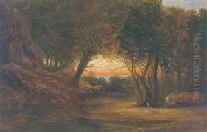 A Forest Clearing At Dusk With Animals by Francis Danby