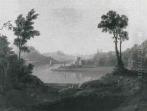 An Extensive Lake View, With A Figure And Goats In The Foreground An Extensive Lake View, With A Figure And Goats In The Foreground