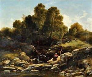 Children Playing On A Rocky River Bank