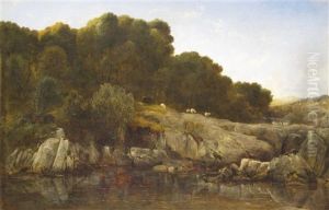 Shepherd And Sheep By A Rocky Mountain Pool Shepherd And Sheep By A Rocky Mountain Pool