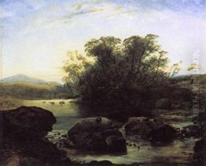 Woman Walking In A River Landscape Woman Walking In A River Landscape