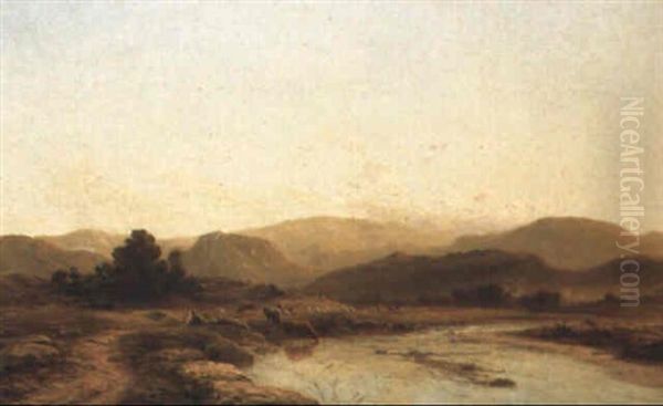 An Extensive Highland Landscape, With Figures And Livestock - view 1