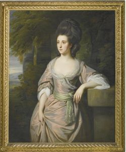 Portrait Of Mrs Paterson, Wearing A Pink Satin Dress And Green Sash by Nathaniel Dance Holland (Sir)