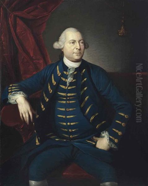 Portrait Of Sir Lawrence Dundas, 1st Baronet (c. 1710-1781), Three-quarter-length, In A Blue Coat, His Right Arm Resting On A Table, Before A Curtain - view 1