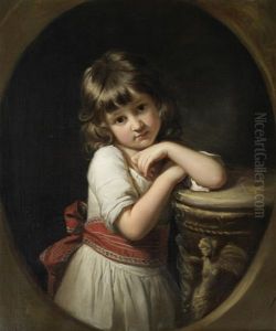 Portrait Of Lucy Hanstead, Three-quarter-length, In A White Dress With A Red Sash, Leaning On A Pillar