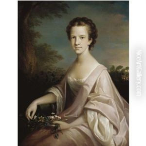 Portrait Of A Young Lady In A Pink Dress Holding Some Flowers by Nathaniel Dance Holland (Sir)