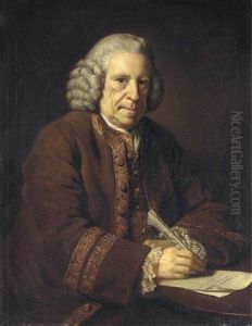 Portrait Of A Gentleman In A Brown Coat With Gold Embroidery, Seated, Writing With A Quill