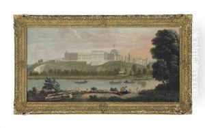 View Of Windsor Castle From The North, With Figures Boating On The River Thames And Bathers On The Bank