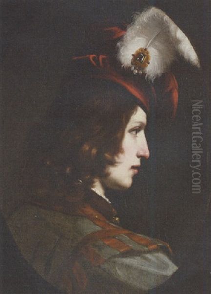 Portrait Of A Young Man Wearing A Feathered Cap - view 1