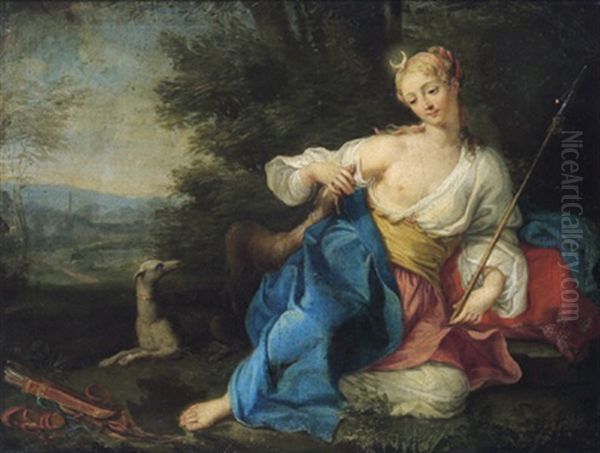 Ritratto Di Dama In Qualita Di Diana: Bildnis Einer Dame Als Diana Mit Hunden In Einer Landschaft - view 1