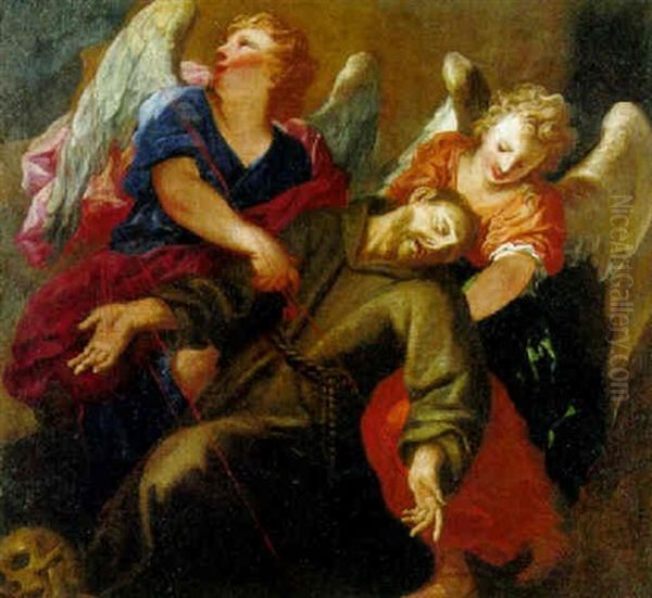 Saint Francis Receiving The Stigmata Supported By Two Angels by Pietro Dandini